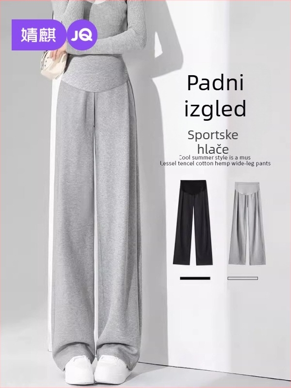 Trudničke hlače s potporom za trbuh, širokih krojeva, dugačke hlače, tkanina od pamuk-poliester smjese (50–70% pamuk, 30–50% poliester)