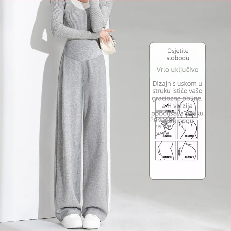 Trudničke hlače s potporom za trbuh, širokih krojeva, dugačke hlače, tkanina od pamuk-poliester smjese (50–70% pamuk, 30–50% poliester)