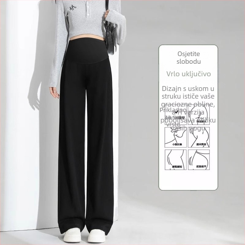 Trudničke hlače s potporom za trbuh, širokih krojeva, dugačke hlače, tkanina od pamuk-poliester smjese (50–70% pamuk, 30–50% poliester)