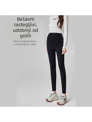 Trudničke hlače od vunene mješavine, dugačke, visok struk, podrška trbuhu, fleec podstava