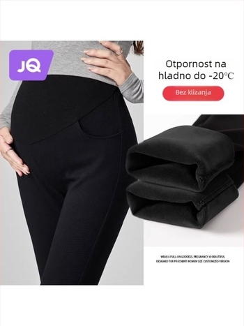 Trudničke hlače od vunene mješavine, dugačke, visok struk, podrška trbuhu, fleec podstava