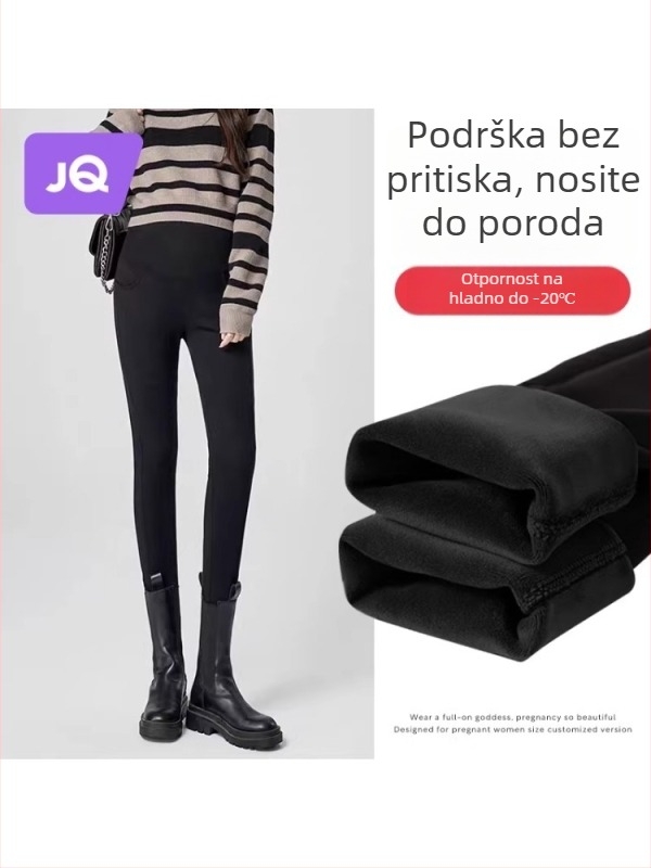 Trudničke hlače od vunene mješavine, dugačke, visok struk, podrška trbuhu, fleec podstava