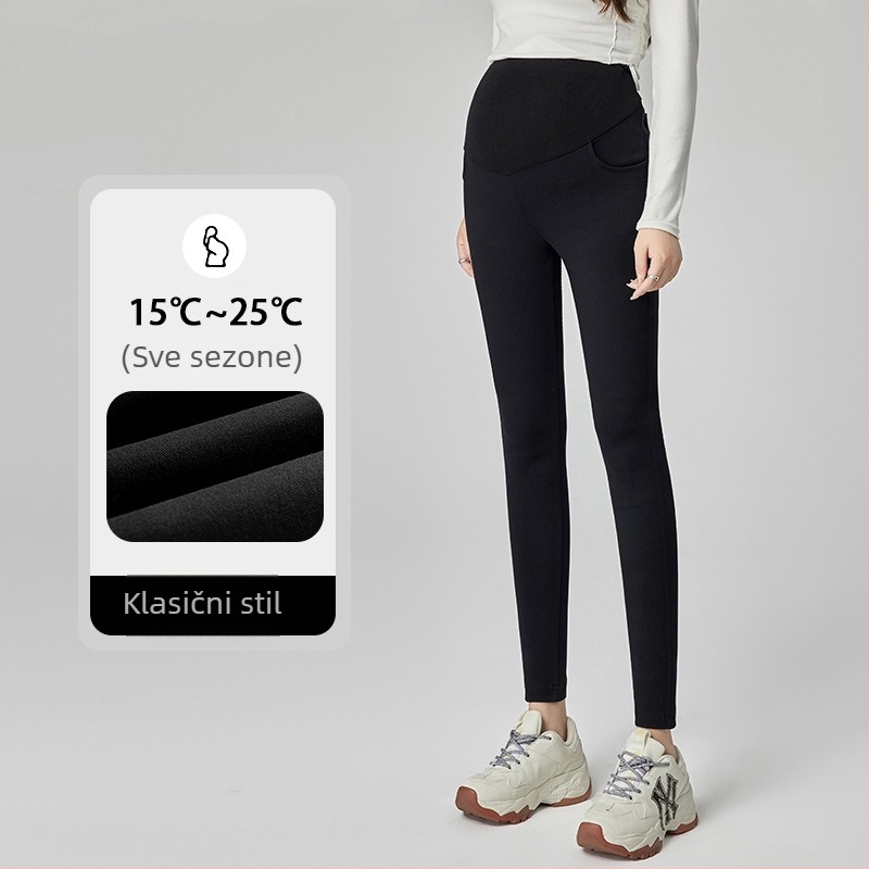 Trudničke hlače od vunene mješavine, dugačke, visok struk, podrška trbuhu, fleec podstava