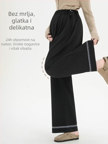 Trudničke hlače za jesen, opušten kroj, široke nogavice, duge, prozračan poliester