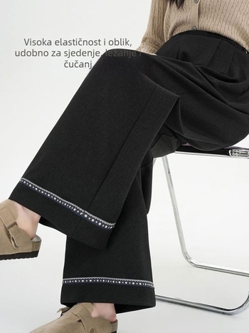 Trudničke hlače za jesen, opušten kroj, široke nogavice, duge, prozračan poliester