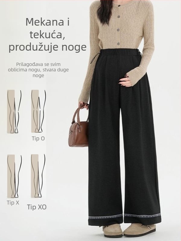 Trudničke hlače za jesen, opušten kroj, široke nogavice, duge, prozračan poliester