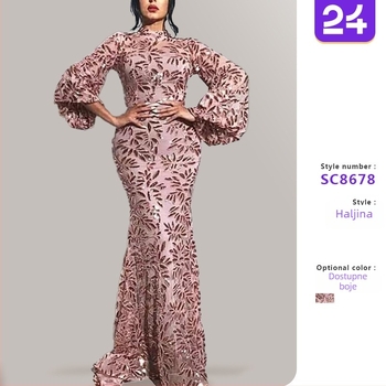 Haljina, uski struk, stojeći ovratnik, dugi rukavi, za banket, poliester