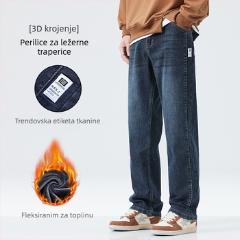 Muške farmerice s fleksom za zimu 2025, ravni kroj, srednji pojas, mješavina pamuka i poliestera s blagom elastičnošću