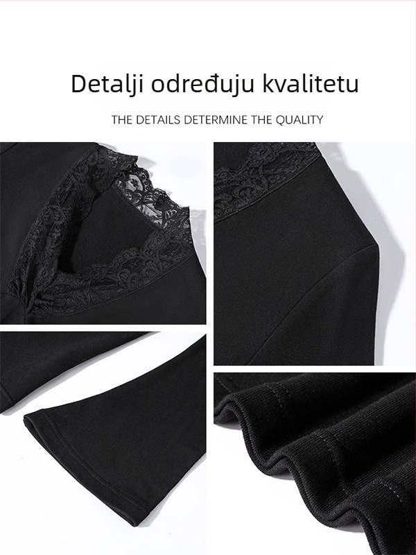 Top od viskoze s V-dekolteom, dugim rukavima, uski kroj, jednobojni, standardna duljina