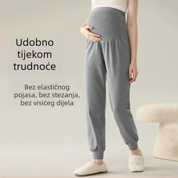 Trudničke hlače za jesen-zimu, visokim strukom, dugački kroj, od poliestera i spandeksa, pogodne za kućnu upotrebu, sport i svakodnevno nošenje.