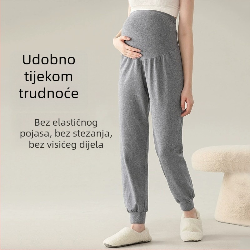 Trudničke hlače za jesen-zimu, visokim strukom, dugački kroj, od poliestera i spandeksa, pogodne za kućnu upotrebu, sport i svakodnevno nošenje.