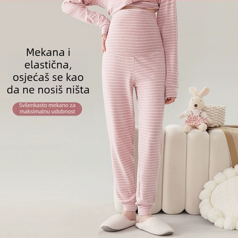 Trudničke hlače za jesen-zimu, visokim strukom, dugački kroj, od poliestera i spandeksa, pogodne za kućnu upotrebu, sport i svakodnevno nošenje.