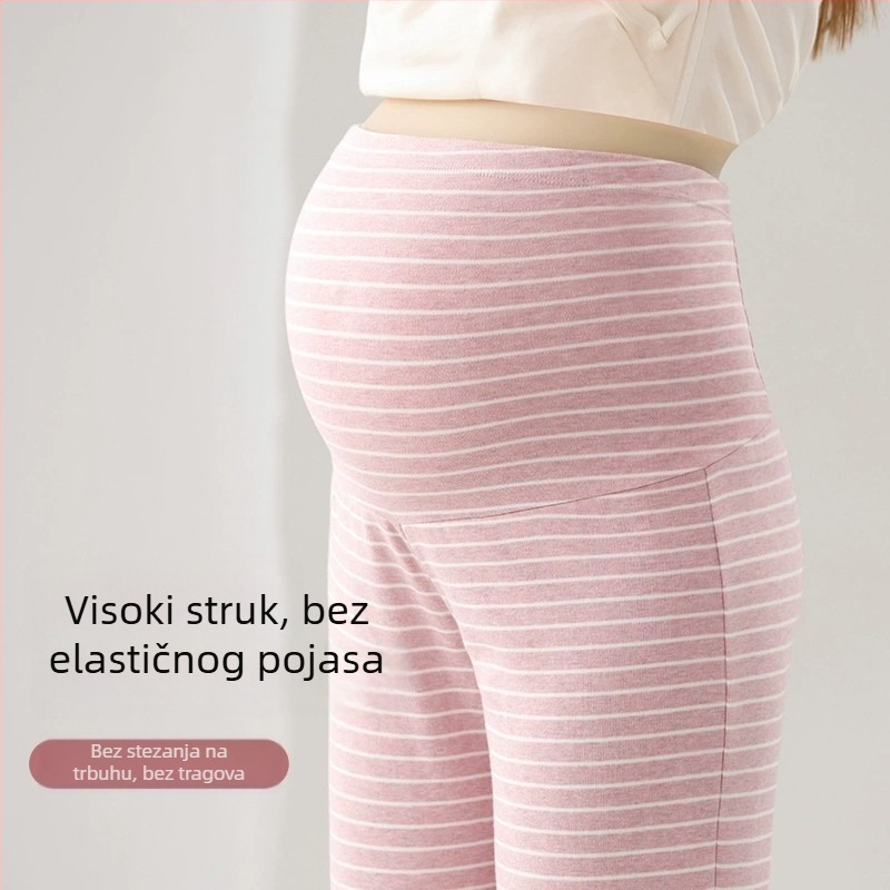 Trudničke hlače za jesen-zimu, visokim strukom, dugački kroj, od poliestera i spandeksa, pogodne za kućnu upotrebu, sport i svakodnevno nošenje.