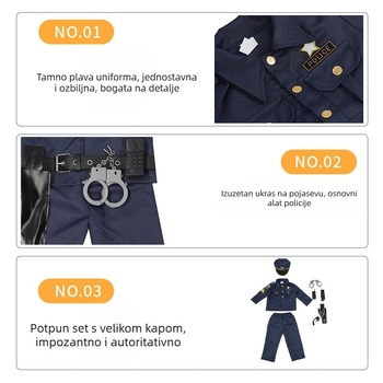 Dječji policijski cosplay kostim – Poliester radna odjeća, za djecu 3–8 godina, na skladištu, proljeće 2024
