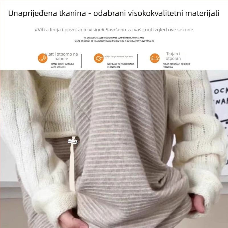 Hlače za trudnoću, tkanina od vunenog blend-a, široki kroj, duge, srednja debljina, blaga elastičnost