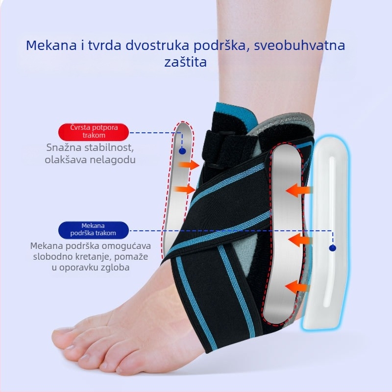 Ortaza gležnja s zaštitom od uganuća, podesiva traka, fiksna potporna ploča, poliesterska vlakna