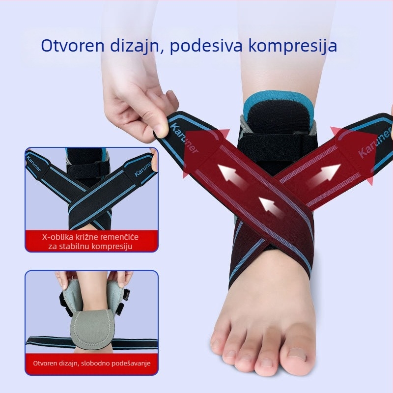 Ortaza gležnja s zaštitom od uganuća, podesiva traka, fiksna potporna ploča, poliesterska vlakna