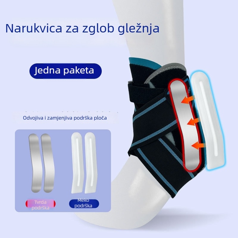 Ortaza gležnja s zaštitom od uganuća, podesiva traka, fiksna potporna ploča, poliesterska vlakna
