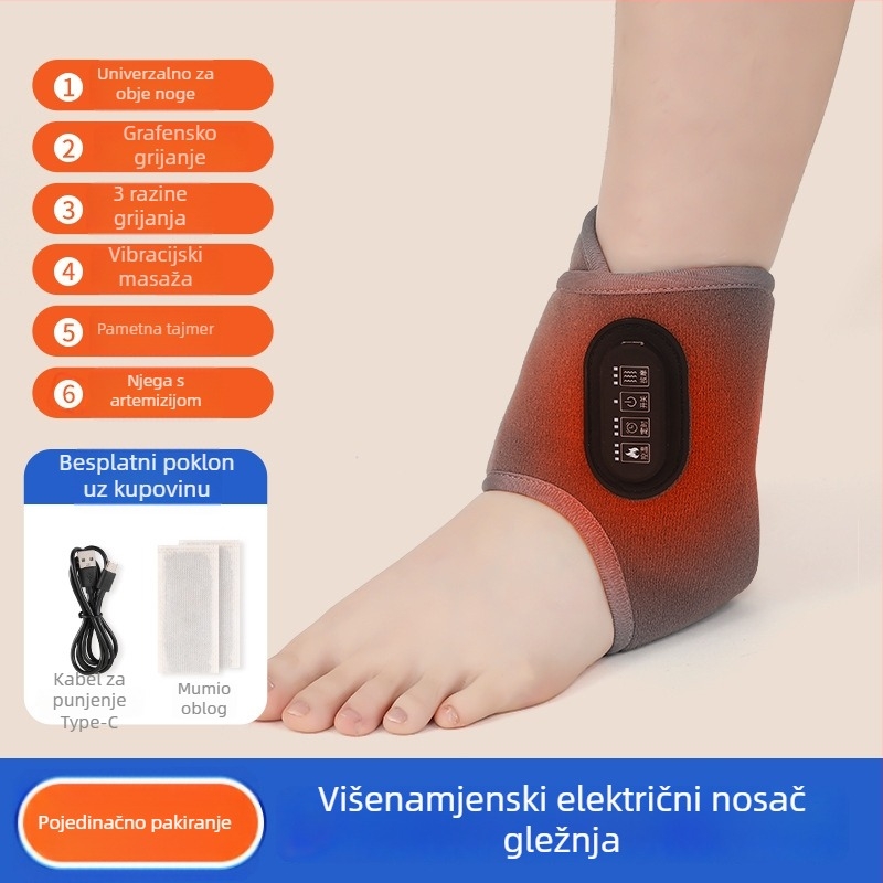 Qichenkang električni zagrijani gležni zavoj s vibracijskim masažom, punjiv, inteligentna kontrola temperature