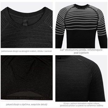 Muška majica s reflektirajućom niti – dugi rukav, okrugli izrez, brzo suši, prozračna, antibakterijska, slim fit