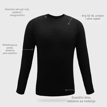 Muška majica s reflektirajućom niti – dugi rukav, okrugli izrez, brzo suši, prozračna, antibakterijska, slim fit