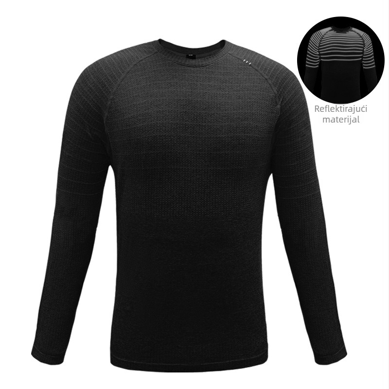 Muška majica s reflektirajućom niti – dugi rukav, okrugli izrez, brzo suši, prozračna, antibakterijska, slim fit