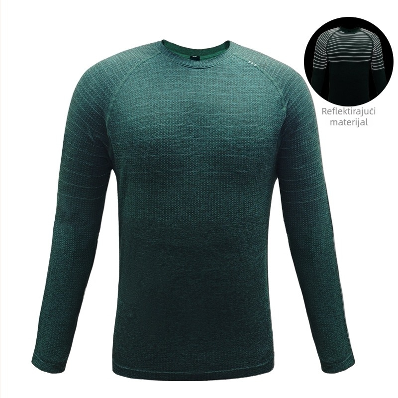 Muška majica s reflektirajućom niti – dugi rukav, okrugli izrez, brzo suši, prozračna, antibakterijska, slim fit