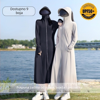 Duga vanjska windbreaker jakna s kapuljom, od najlona, UV zaštita UPF50+, brzo suši i prozračna