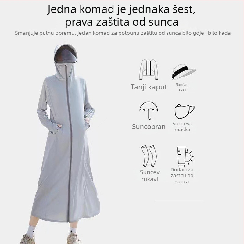 Duga vanjska windbreaker jakna s kapuljom, od najlona, UV zaštita UPF50+, brzo suši i prozračna