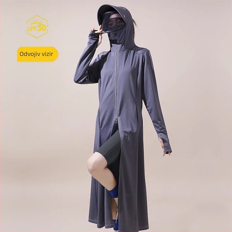 Duga vanjska windbreaker jakna s kapuljom, od najlona, UV zaštita UPF50+, brzo suši i prozračna