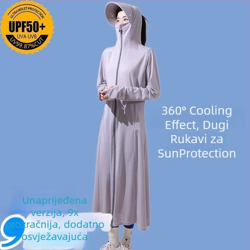 Duga vanjska windbreaker jakna s kapuljom, od najlona, UV zaštita UPF50+, brzo suši i prozračna