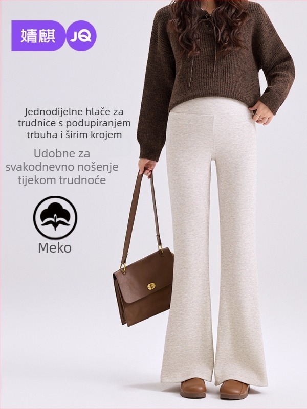 Trudničke dugačke hlače s flis podstavom, debeli topli poliester (70–80%), visoki struk, opušten kroj