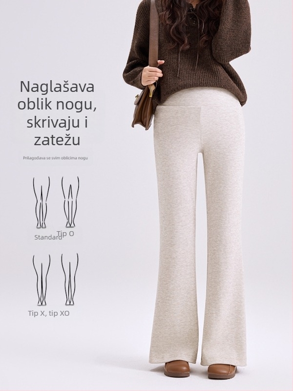 Trudničke dugačke hlače s flis podstavom, debeli topli poliester (70–80%), visoki struk, opušten kroj