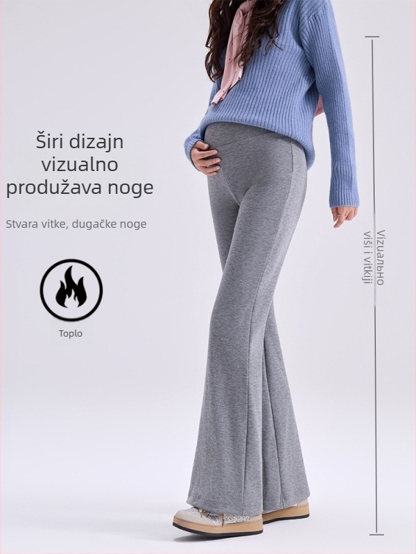 Trudničke dugačke hlače s flis podstavom, debeli topli poliester (70–80%), visoki struk, opušten kroj