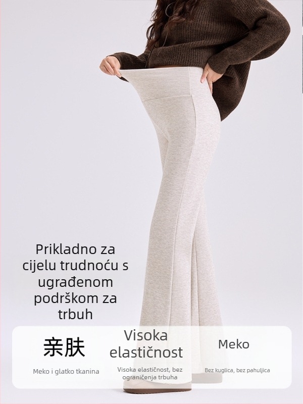 Trudničke dugačke hlače s flis podstavom, debeli topli poliester (70–80%), visoki struk, opušten kroj
