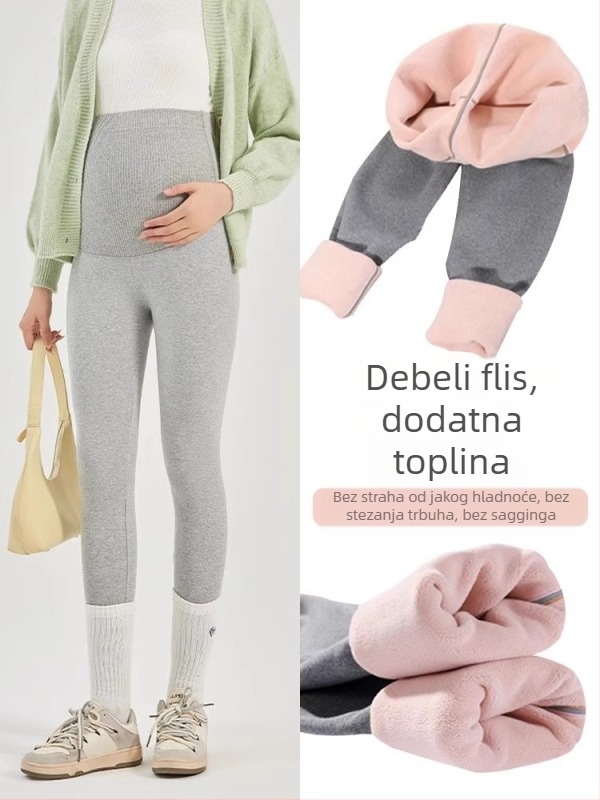 Trudničke hlače s flis podstavom od vunene smjese, tople, duge, srednje debljine, visokim strukom