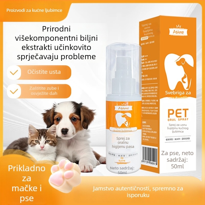 Sprej za oralnu higijenu kućnih ljubimaca – za mačke i pse, antibakterijski i protuupalni, svjež dah, uklanja zubni kamenac i mrlje, njega desni