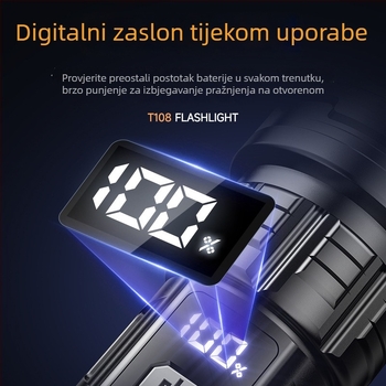 LED baterijska svjetiljka s ručnim pogonom, 5W, 800mAh baterija, zoom domet 100–200 m, prijenosna za kampiranje i kućnu upotrebu