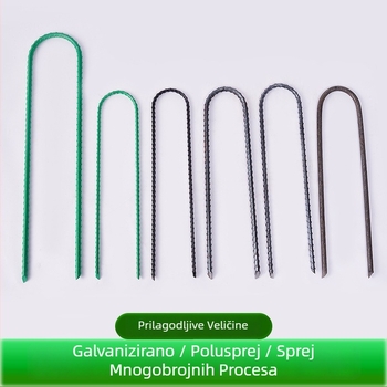 Vijci U-oblike s navojem, šiljat vrh, galvanizirani, za učvršćivanje cijevi u vrtu i stakleniku te za učvršćivanje folije protiv korova