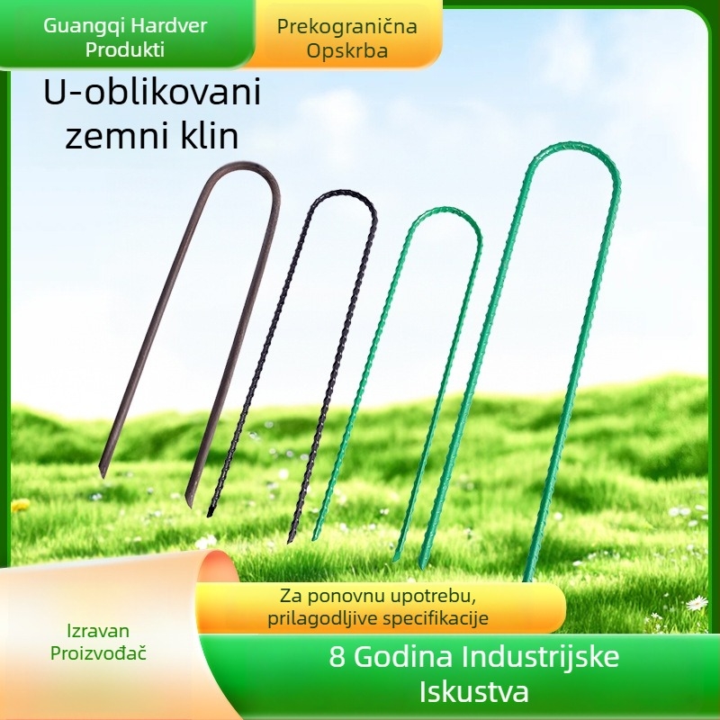 Vijci U-oblike s navojem, šiljat vrh, galvanizirani, za učvršćivanje cijevi u vrtu i stakleniku te za učvršćivanje folije protiv korova