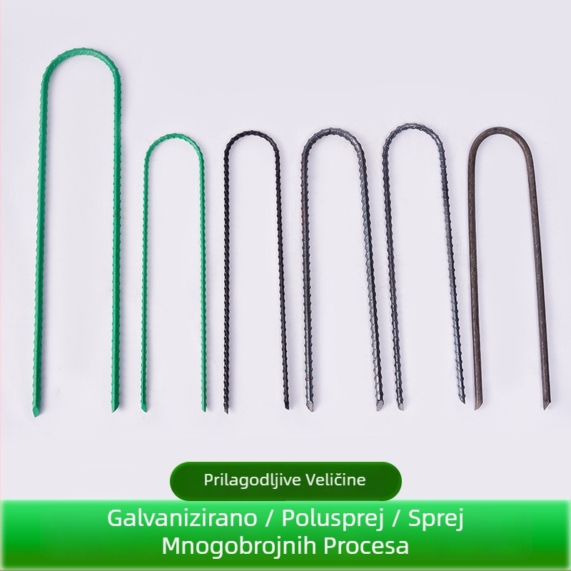 Vijci U-oblike s navojem, šiljat vrh, galvanizirani, za učvršćivanje cijevi u vrtu i stakleniku te za učvršćivanje folije protiv korova