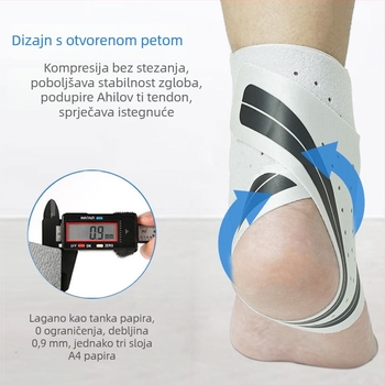 Sportska potpora gležnja - ultra tanka, prozračna, kompresijska fiksacija, zaštita od uganuća, materijal: poliestar + elastan + pamuk
