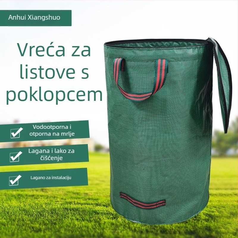 Vreća za prikupljanje vrta s poklopcem, vodootporna plastična, kapaciteta 120–500 L, ekološka, za prikupljanje vrtnog otpada