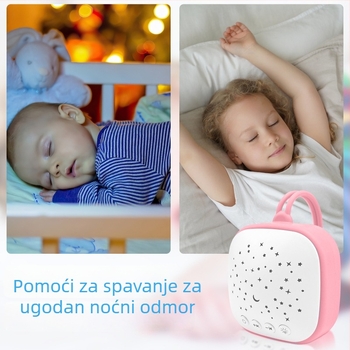 Prenosivi uređaj za bebu san — bijeli šum uz glazbu, bez zaslona, verzija s punjenjem, bez ugrađene baterije