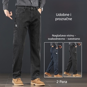Muške traperice od denima - ravni kroj, blaga elastičnost, srednji pojas, zatvarač, duge nogavice