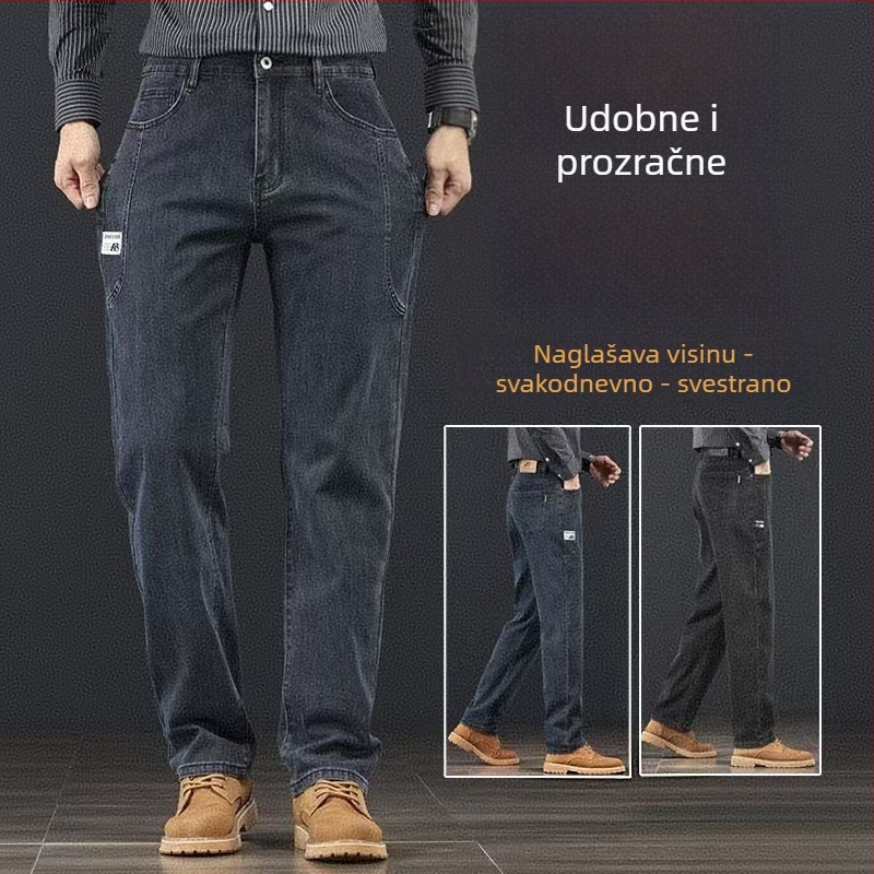 Muške traperice od denima - ravni kroj, blaga elastičnost, srednji pojas, zatvarač, duge nogavice