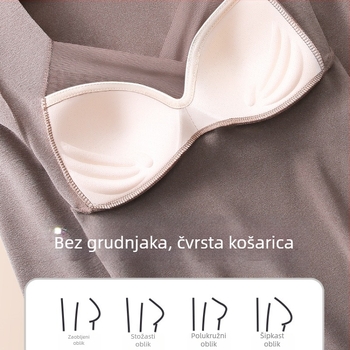 Ženski termalni gornji dio baze s jastučićem za dojke, V-izrez, dugi rukav, De Velvet acrylic tkanina, izuzetno debeo materijal