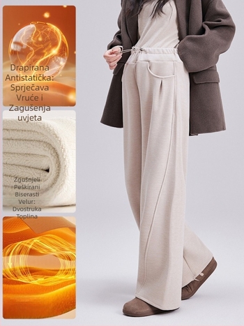 Trudničke hlače s visokim strukom, fleece podstavom, slobodnog kroja, duge, s vezicom za struk i podrškom za trbuh