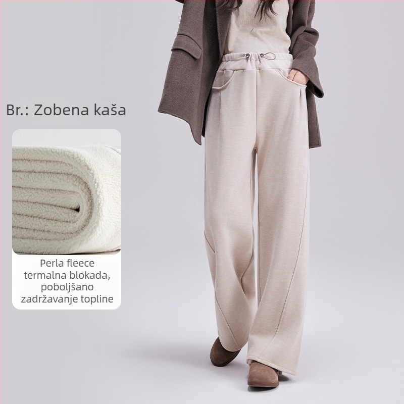 Trudničke hlače s visokim strukom, fleece podstavom, slobodnog kroja, duge, s vezicom za struk i podrškom za trbuh
