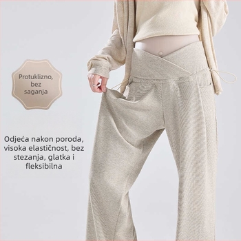 Trudničke široke hlače sa vezanjem u struku — pune duljine, srednje gustoće, poliester (70–80%), jesen/zima